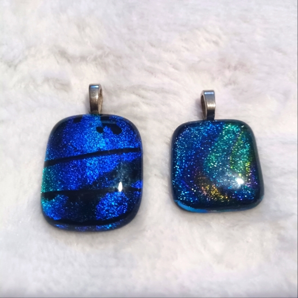 Blue and Green Dichoric Glass Pendant Set